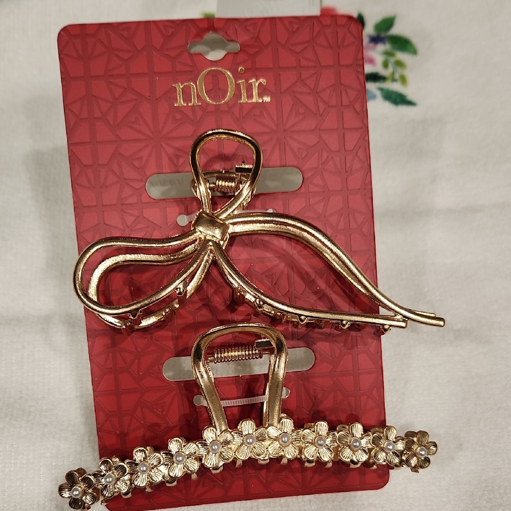 nOir Jewelry Elegant Gold Bow and Floral Hair Clips